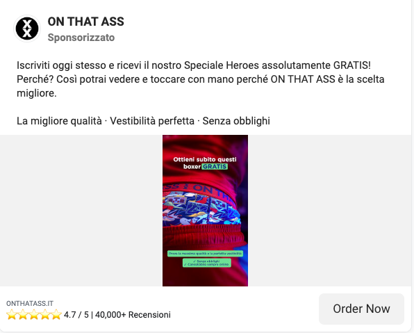 facebook ad offerta On That Ass